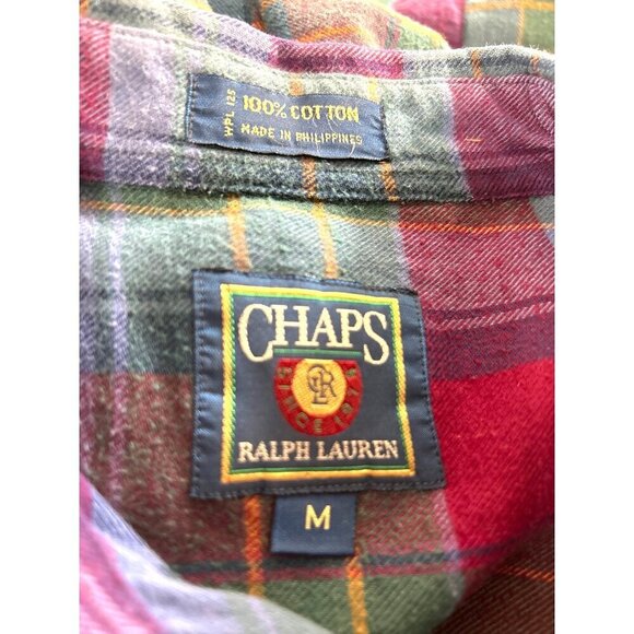 Chaps Ralph Lauren Shirt Mens Size M Multi Plaid Flannel Long Sleeves Flaw Missi - Picture 3 of 7